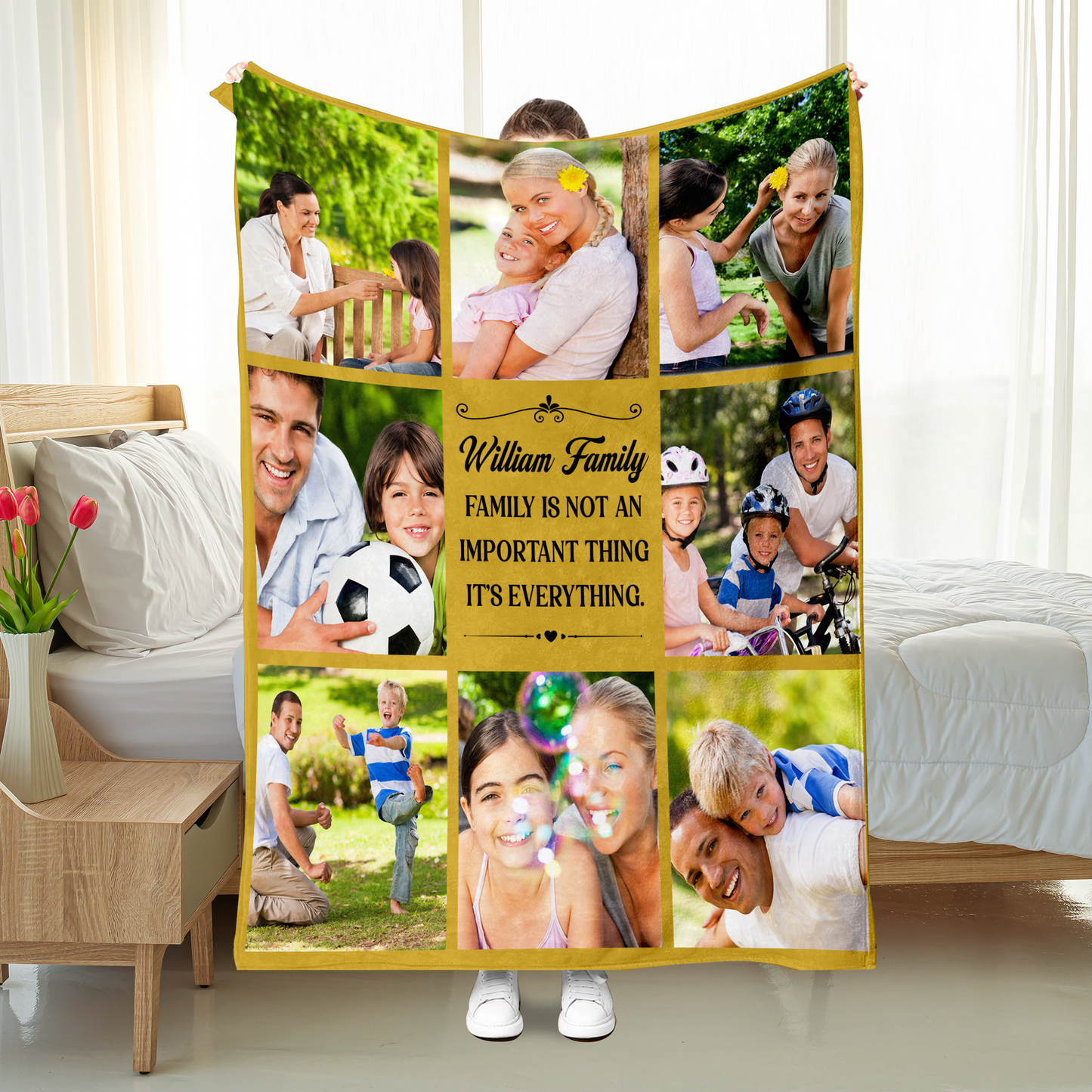 Personalized Family Blanket, Custom Photo with Letter Family Blanket, Personalized Family Blanket – Custom Photo & Letter Design.