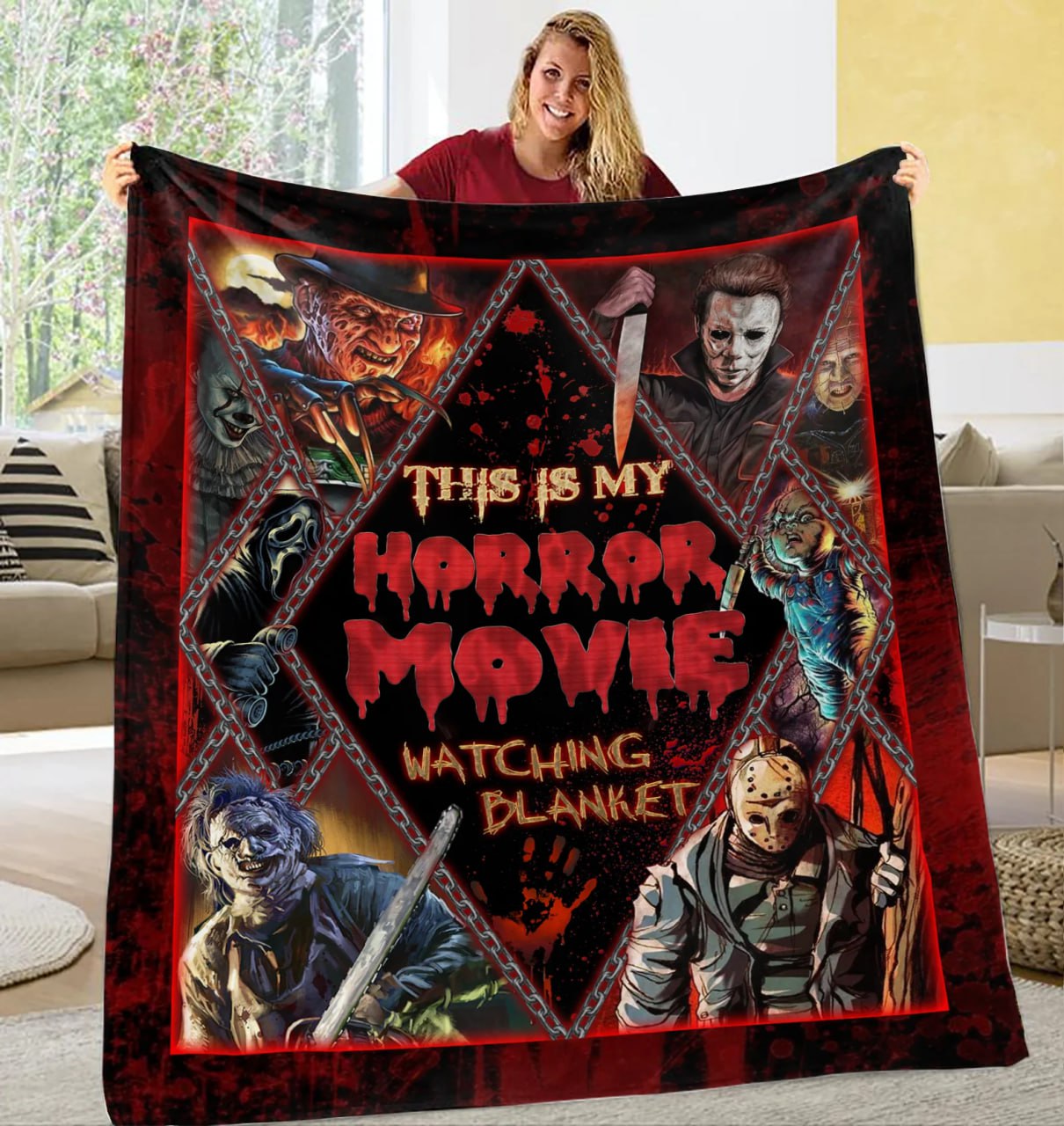Personalized This Is My Horror Movies Watching Blanket, Custom Scary Movie Blanket