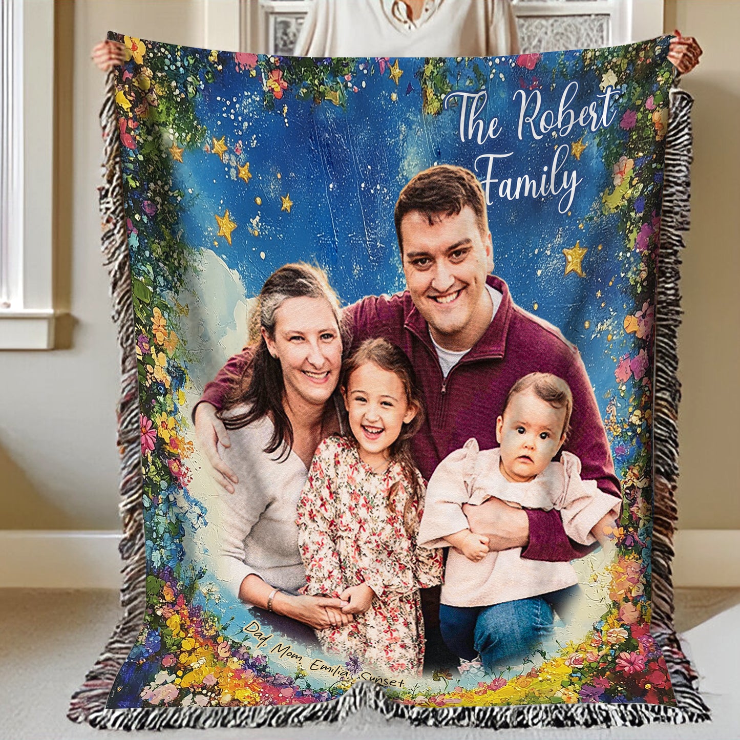 Custom Photo Family To My Mom Woven Cozy Blanket, Mom Gift Fleece Blanket 1