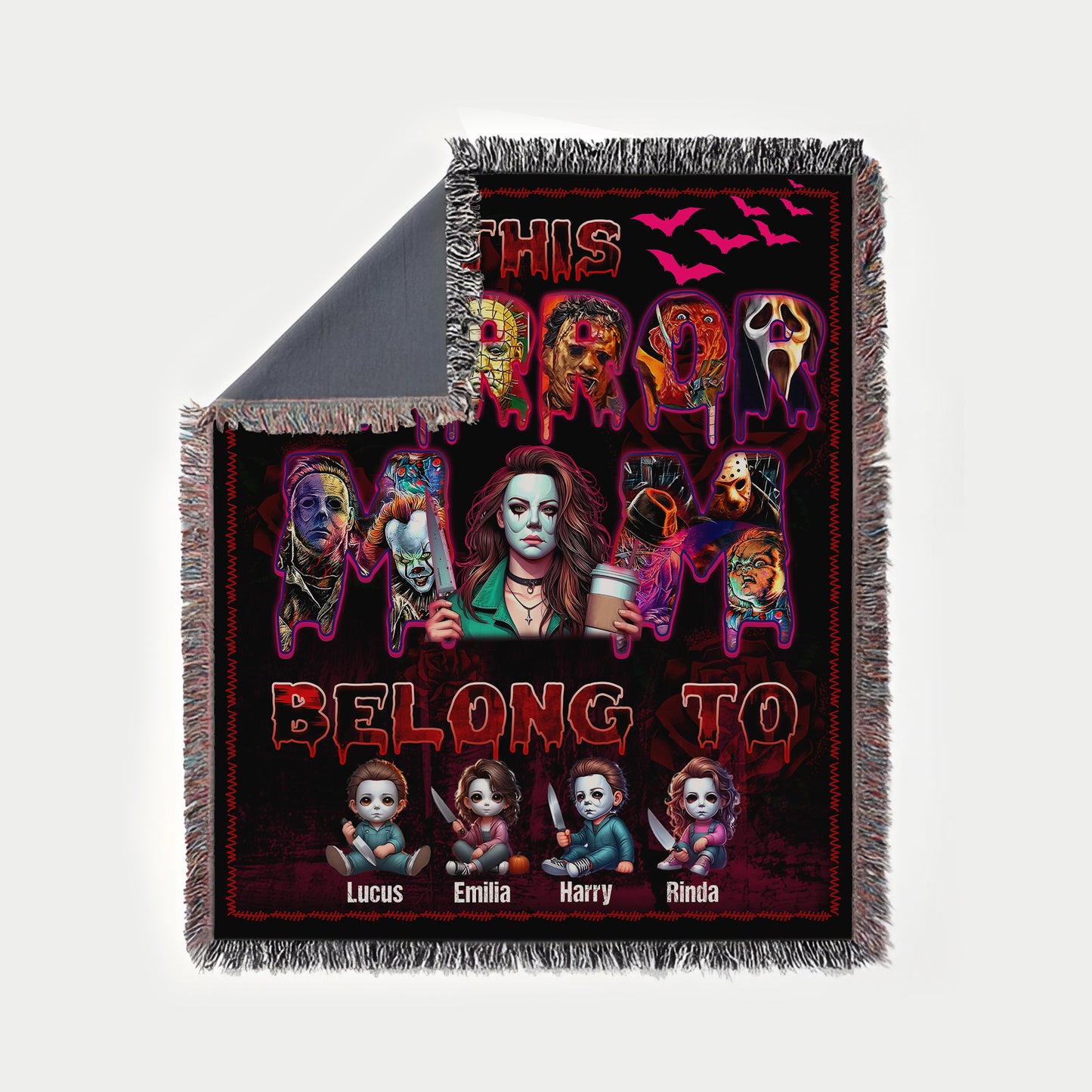 Custom Horror Mom Woven Cozy Blanket, This Horror Mom Belong To Gift Fleece Blanket, Custom Name For Kids