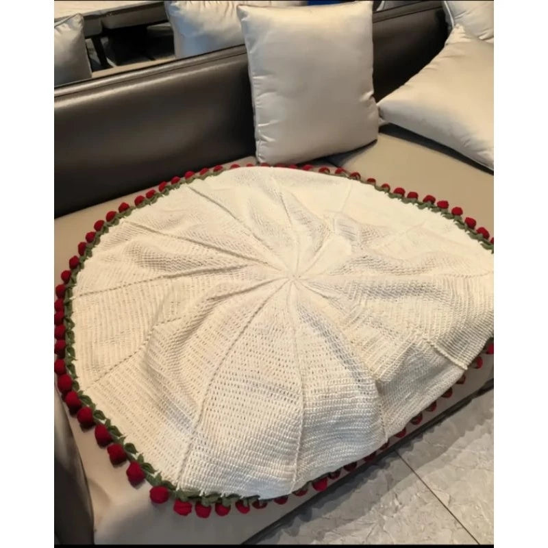 Personalized Crochet Flower Bouquet Blanket,Crocheted 3D Red Rose Bouquet,Granny Square Afghan, Knitted Sofa Blanket, Mother's Day Gift